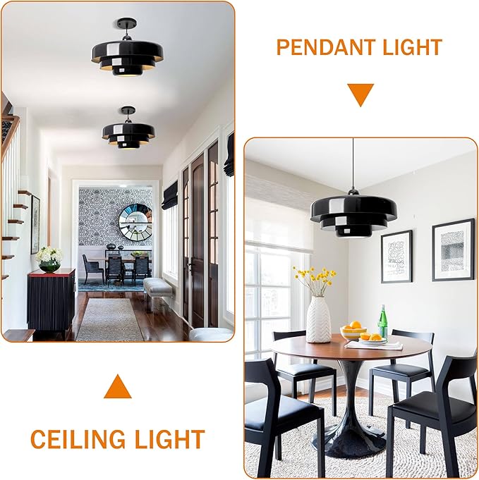 Black Pendant Lights Kitchen Island, Modern Ceiling Pendant Lighting Fixtures Adjustable Hanging Pendant Light 3-Layer Metal Shade Design Vintage Flush Mount Light for Dining Table Living Room Hallway