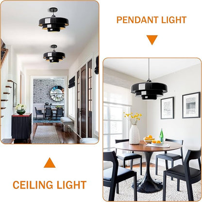 Black Pendant Lights Kitchen Island, Modern Ceiling Pendant Lighting Fixtures Adjustable Hanging Pendant Light 3-Layer Metal Shade Design Vintage Flush Mount Light for Dining Table Living Room Hallway