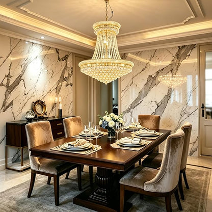 Luxury Gold Crystal Chandelier 20-Light, Empire Crystal Chandelier Light Fixture Ceiling Haning Chandelier Crystal Pendant Light for Living Room Dinning Room Stair (32in-20 Lights, Gold)