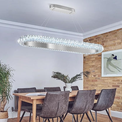40'' Oval Ring Crystal Chandelier Modern LED Dimmable Ring Pendant Light Chandelier for Dining Room Living Room Silver