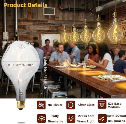 A165 Large Vintage LED Bulb,Dimmable 2700K Soft White Light,8W Oversized Edison Bulb Equivalent To 100W With E26 Base,Irregular Jumbo Globe For Pendant,Giant Decorative Light Floor Lamps 1Pack