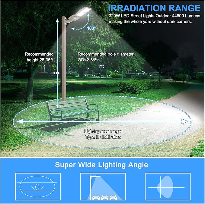 LED Parking Lot Light 320W UL Listed 44800LM LED Shoebox Parking Lot Lights with Arm Mount 100-277V Commercial Area Lighting 5000K IP65 Waterproof