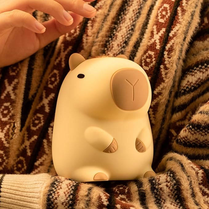 UNEEDE Cute Capybara Night Light, Novelty Animal Silicone Nursery Night Light Rechargeable Table Bedside Lamp with Touch Sensor for Bedroom Living Room Squishy Capybara Stuff Boys Girls Gifts