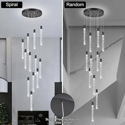 12-Lights Bubble Chandelier for Entryway High Ceiling-137 Height Adjustable Crystal Chandelier,3 Color Temperature Dimmable LED Pendant Light Fixture for Foyer Living Room Staircase,Matte Black
