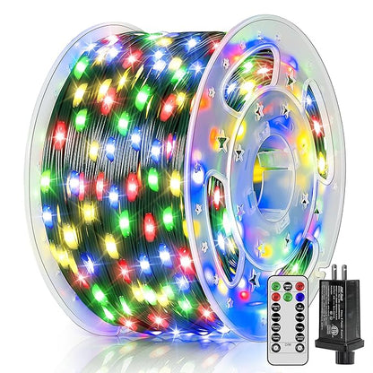 BrightChristmas 600 LED 196 FT Christmas Lights, Waterproof Outdoor String Lights with Remote and Timer, Christmas Tree Lights with 8 Modes Dimmable, Fairy Lights for Holiday Decor (Multicolor)