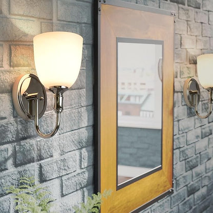 Vintage Traditional 1-Light Indoor Wall Sconce with Frosted Glass Bathroom Bedroom Hallway, 10.6" H x 5.3" W, Polished Nickel