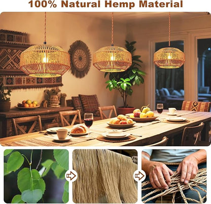 Maliralt Hanging Lamps Rattan Pendant Light Hanging Lights 16.4ft Plug in Cord Pendant Light Fixture Plug Into Wall Outlet Pendant Lighting with On Off Switch for Bedroom Living (Pumpkin Shade)