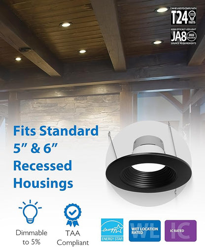 Recessed Ceiling Lights LED Downlight - 5/6 inch LED Recessed Light Fixtures - Selectable CCT 2700K-5000K, 918 Lumens, 10.3W - DLR56 Retrofit Ceiling Light, White Baffle, 1-Pk by NICOR Lighting