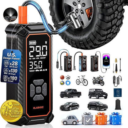 OlarHike Cordless Tire Inflator Portable Air Compressor, Dual Power Mode - 9000 mAh & 12V DC, Air Pump for Car Tires, Motorcycle, Bicycle, Electric Pump with LED Light & Digital Pressure Gauge
