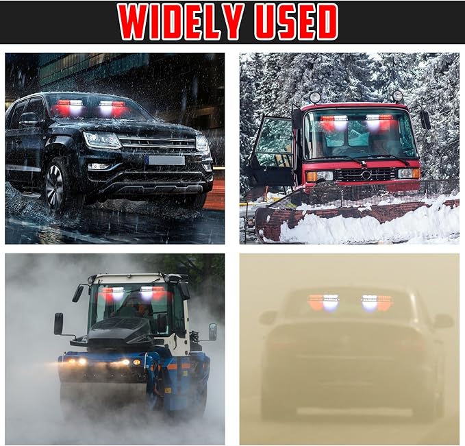 2-In-1 Red & White LED Windshield Dash Strobe Lights, 26 Modes 12/24V Red White Warning Light, Emergency Traffic Advisor Front/Rear Window Dash Strobe Lights for Trucks Vehicles