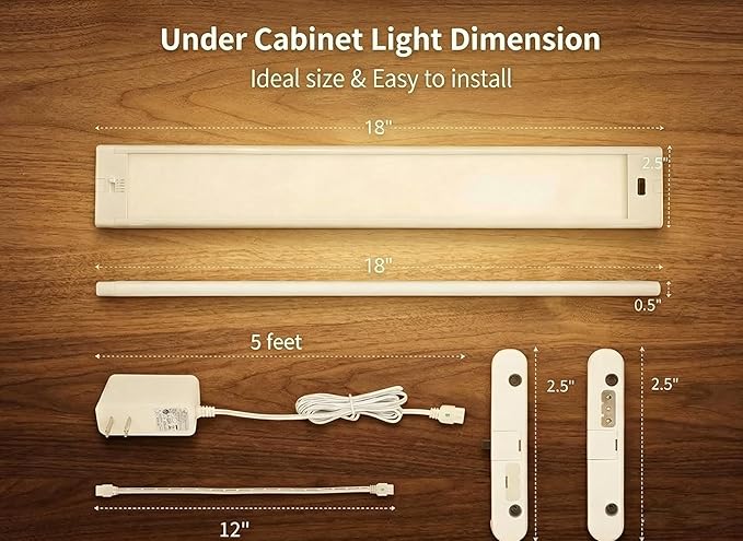 18 Inch Under Cabinet Lights Plug in, Hand Wave Activated Under Cabinet Lighting for Kitchen, 5 CCT Dimmable Under Counter Lighting, Kitchen Lights Under Cabinet Task Lighting, 450LM 8W