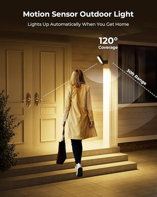 Motion Sensor Outdoor Light, 10000mAh Rechargeable Battery Operated Outdoor Light with Remote, 3 Modes with Red Alert, Dimmable & 3CCT, Waterproof Outdoor Security Lights for Porch, Backyard, Garage