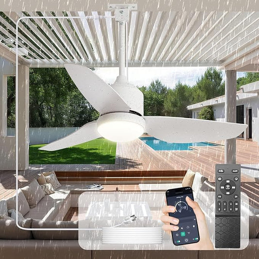 Depuley Outdoor Ceiling Fan with Light: 42 Inch White Waterproof Gazebo Fans with Lights Outdoor Hanging - Plug in Remote App Control for Patio Indoor Farmhouse Porch - 6 Speed Reversible DC Motor