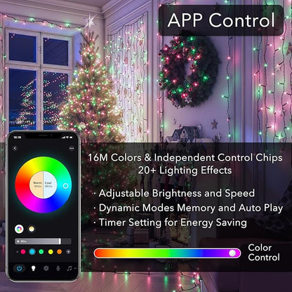 Color Changing Smart 4 of July String Lights, 66ft 200 LED RGB Lights with App & Remote Control, Timer, Music Sync, Dimmable Mini Lights for Valentine's Day Birthday Wedding Party Festival Decor