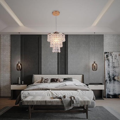 FRIXCHUR Small Gold Chandeliers Flush Mount Chandeliers Ceiling Lights for Girls Bedroom Modern Raindrop Crystal Hanging Light Fixture for Hallway Dining Room Kids Room E26
