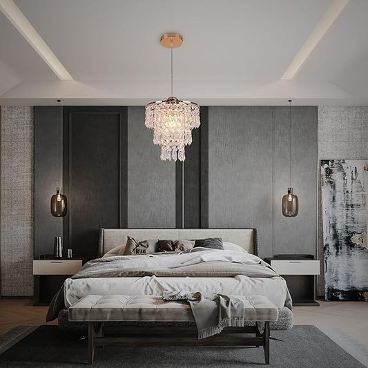 FRIXCHUR Small Gold Chandeliers Flush Mount Chandeliers Ceiling Lights for Girls Bedroom Modern Raindrop Crystal Hanging Light Fixture for Hallway Dining Room Kids Room E26