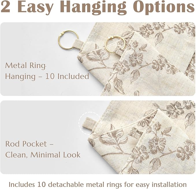 jinchan Floral Linen Kitchen Curtains with Attached Valance 36 Inch Length Farmhouse Cafe Tier Curtains for Living Room Bathroom Rustic Half Window Light Filtering Small Drapes 2 Panels Taupe