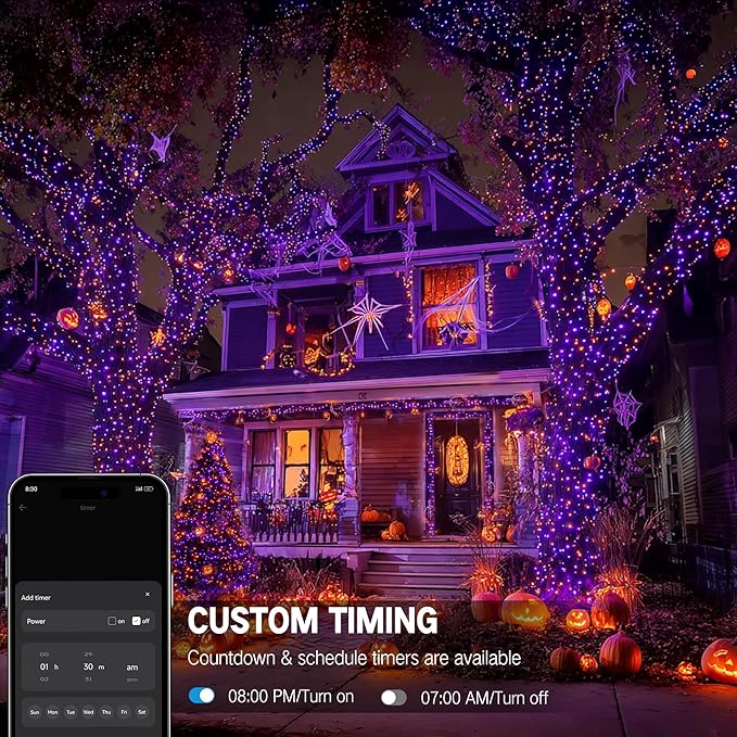 ODEETRONIC Purple Valentine's Day Lights, 98Ft 300LED Smart Color Changing String Lights APP/Voice Control, Music Sync Orange & Purple Fairy Light Waterproof for Christmas Indoor Outdoor Halloween