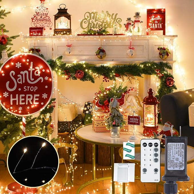 Fairy Lights Plug in 3000LED 195Ft Warm Christmas Wreath Lights with Timer Remote Waterproof Firecracker Firefly Cluster Twinkle String Light for Bedroom Graland Party Tree Decor Black Wire