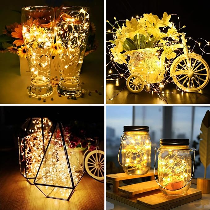 ZGWJ 8 Pack Fairy Lights Battery Operated, 7ft 20 Mini LED Fairy String Lights Silver Wire 3 Modes for DIY, Parties, Wedding, Bedroom, Halloween Christmas Decoration Warm White