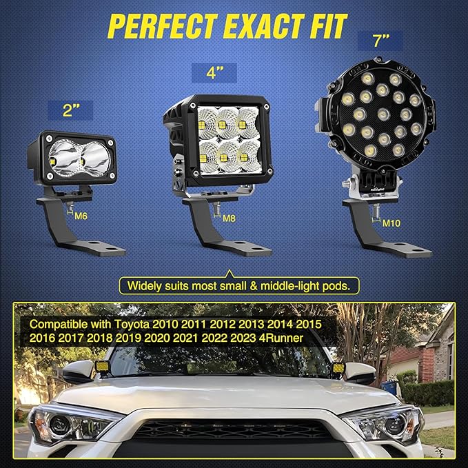 Nilight Ditch Light Brackets Hood Hinges Mount Bracket Kit for Auxiliary Offroad LED Pod Light Work Light on 2005-2015 Toyota 4Runner