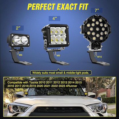 Nilight Ditch Light Brackets Hood Hinges Mount Bracket Kit for Auxiliary Offroad LED Pod Light Work Light on 2005-2015 Toyota 4Runner