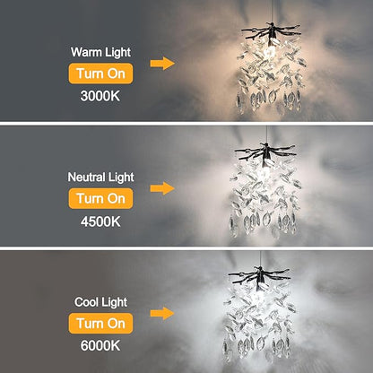 Modern K9 Crystal Tree Branches Chandelier, 8.6in Black 1 Lights Large Ceiling Hanging Light for Dining Room, Round Tassel Ceiling Hanging