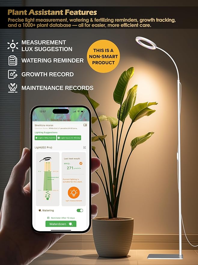 GLOWRIUM Grow Lights for Indoor Plants, Full Spectrum LED Grow Light, Stepless Dimming,3 Lighting Mode and Adjustable Height, Plant Light with 3/9/12/16H Timer (White, Single Head)
