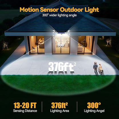 TECKNET 416 LED Solar Powered Outdoor Lights, 300° Angle & 3 Lighting Modes Motion Sensor Light Outdoor, Security Solar Lights Waterproof - 4 Pack, White, Cold Light