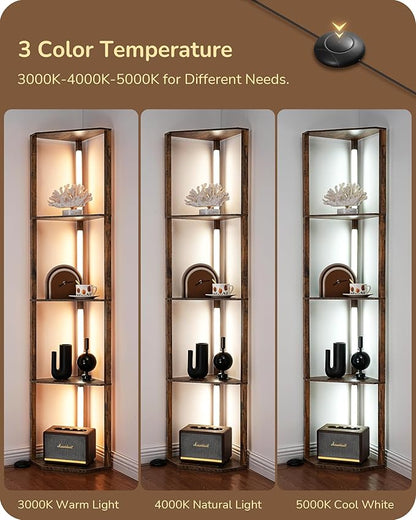 EDISHINE 64" LED Floor Lamp, Modern Floor Lamp with Shelves, Tall Standing Lamp with 3 Color Temperature, Stepless Dimmable Corner Floor Lamps for Living Room, Bedroom, Office, Burlywood