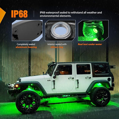 Nilight LED Rock Light 6PCS Underglow Wheel Well Pods Waterproof Exterior Underbody Roof Rack Side Lamps for Car Truck Pickups ATV UTV SUV Motorcycle Boat, Green Color