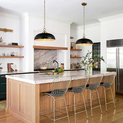 15.7" Pendant Light Fixtures, Farmhouse Pendant Lights Kitchen Island, Black Hanging Ceiling Light for Kitchen Island Dining Room