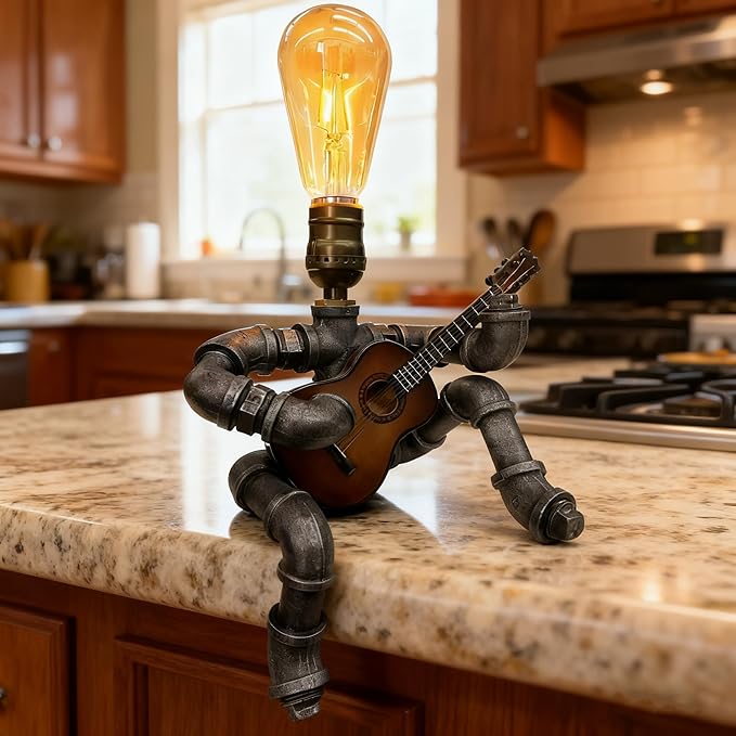 Music Guitar Table Lamp,Guitar Stuff,Cool Gifts for Music Lovers,Players for Men Gift,Steampunk lamp,Metallica (Coffee)