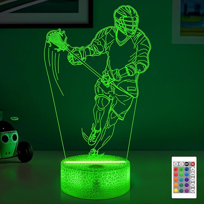 OkiyiD Lacrosse Gifts for Boys Men,Lacrosse Night Light 3D Illusion Lamp with 16 Colors Remote Control,Lacrosse Accessories Stuff Gifts for Boys Athletes Birthday Xmas Decor