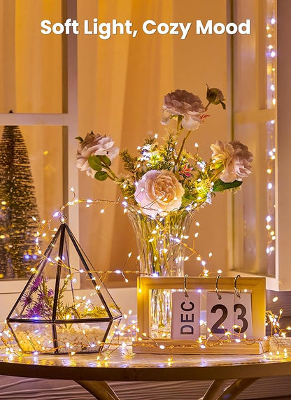 Fairy Lights Battery Operated, 4-Pack Total 40FT 480LEDs Fairy Lights Indoor with Timer, Decorations for Home Stairs Table Tree, Gifts for Kids, 2-Color Twinkling String Lights