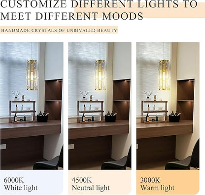 Pendant Lights Modern Gold Pendant Light, Mini Crystal Pendant Lighting for Kitchen, Dining Room, Bedroom Adjustable Pendant lamp (Gold 2 Pack)