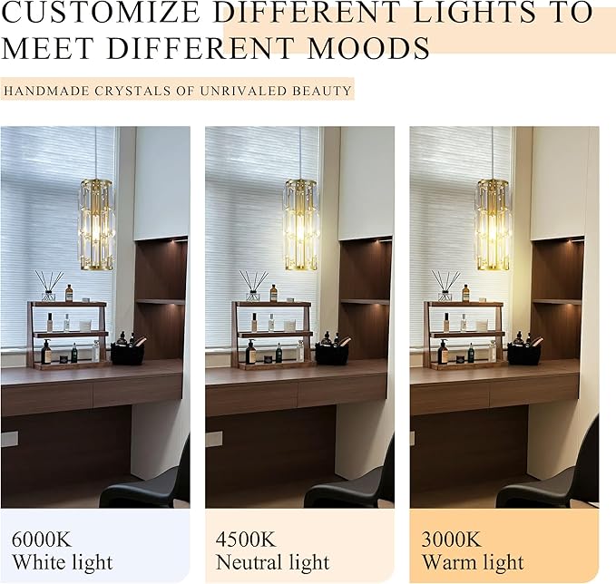Pendant Lights Modern Gold Pendant Light, Mini Crystal Pendant lamp, Adjustable Pendant Lighting for Kitchen, Dining Room, and Bedroom (Gold Pack of 3)