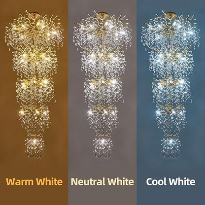 Modern Tree Branch Crystal Chandelier 91" Gold Luxury Large Pendant Lighting 25-Light Contemporary K9 Crystal Chandeliers for Dining Room Kitchen Living Room Foyer Entryway (Gold, H91-Round)