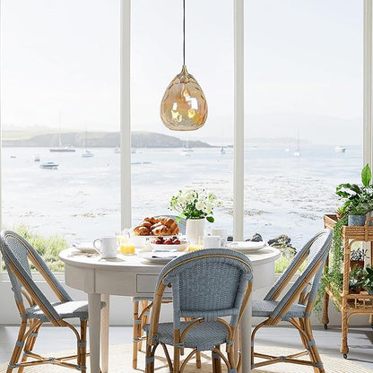 Gold Pendant Lighting with Amber Hammered Glass Shade, 1-Light Art Deco Hanging Lamp for Kitchen Island, Dining Room, Bedroom (Amber Glass Shade)