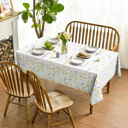 Horaldaily Spring Tablecloth 60×84 Inch Rectangular, Light Green Flowers Washable Seasonal Table Cover for Party Picnic Dinner Decor