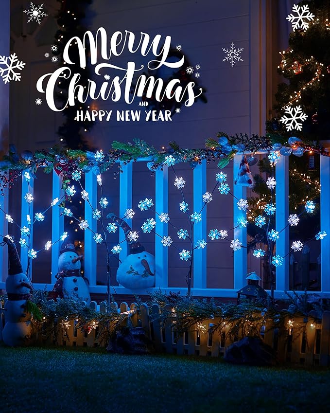Brightown Snowflake Pathway Lights, 4 Packs Christmas Yard Decor, Small Christmas Tree with Lights, Blue and White
