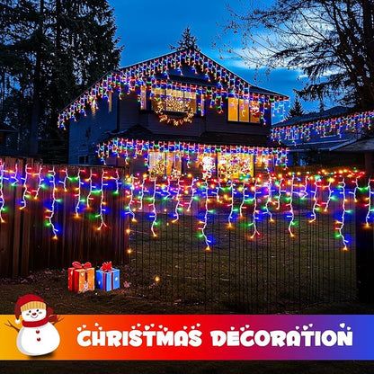 JMEXSUSS 800 LED Christmas Icicle Lights Outdoor Plug-in, Multicolor Waterproof, 8 Modes with 160 Drops for Bedroom House Holiday Party Decorations