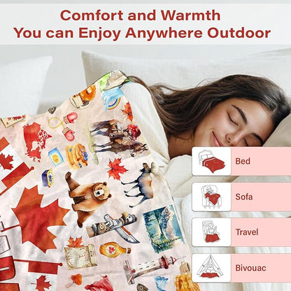 Canadian Blanket Gifts for Women and Men, Canadian Flag Maple Leaf Print Blankets, Cozy Flannel Canadian Themed Blanket for Holiday, Birthday Gifts for Christmas Thanksgiving Day 50x60in