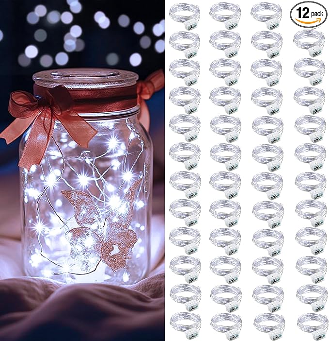 AIKEI 100 Pack LED Fairy Lights Battery Operated, Mini String Lights Waterproof 7ft 20 Led Firefly Starry Lamps 3 Lighting Modes for Wedding Party Bedroom Garden Halloween Christmas Decoration White