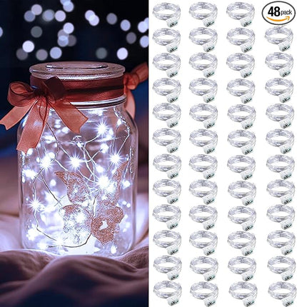 AIKEI 48 Pack LED Fairy Lights Battery Operated, Fairy String Lights Waterproof 7 Feet 20 Led Firefly Starry Lamps for Wedding Party Bedroom Garden Halloween Christmas Decoration White