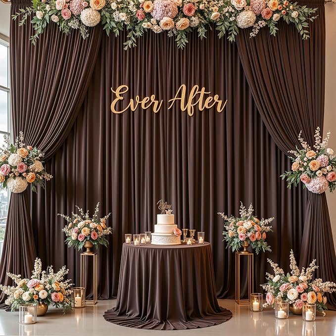 10x10ft Brown Backdrop Curtain for Wedding Parties Wrinkle Free Fabric Brown Drapes Backdrop Decoration for Baby Shower Birthday Photography Decoration 2 Panels, 5ft x 10ft