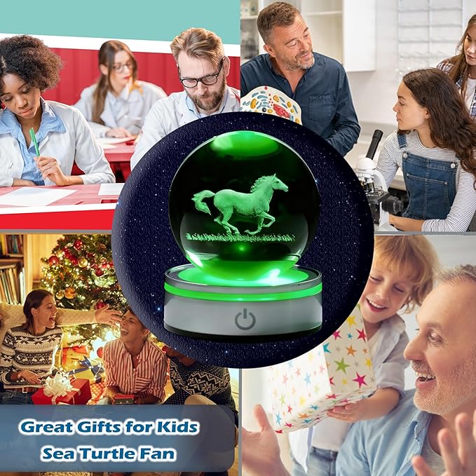 Horse Crystal Night Light,Horse Gifts, K9 3.15 Inch (80mm) Crystal Ball Night Light with 16 Colors Remote Upgraded Lamp for Birthday Xmas Cool Figurines Gifts for Room Decor Boys Girls
