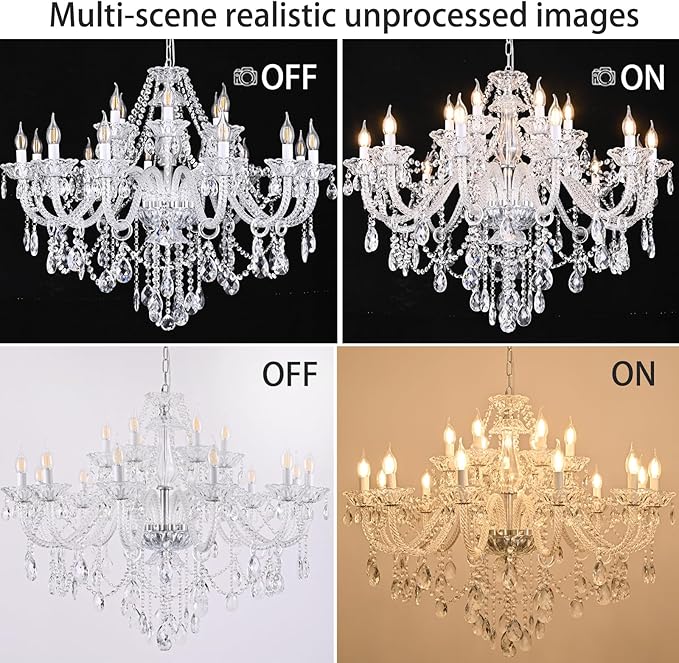 18-Light Double Layer Crystal Chandelier Transparent Modern Ceiling Pendant Light with K9 Crystal for Living Room Dining Room Bedroom Kitchen (Clear 18)