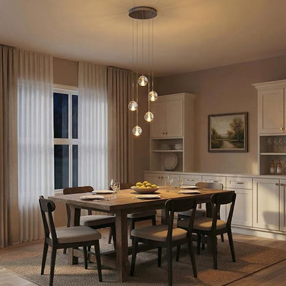 5-Light Modern Chrome Glass Globe Chandelier, Hanging Cluster Pendant Light Kitchen Island & Foyer Chandelier, Warm White 3000K, Chrome Pendant Lights Cluster, Ø 11.03 in