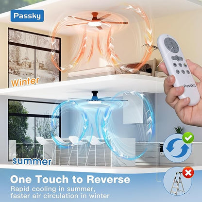 Passky Ceiling Fans with Lights, 60 inch Flush Mount Ceiling fan with Remote Control, Low Profile Ceiling Fan for Bedroom, Farmhouse, Reversible, 3CCT, Dimmable, Noiseless DC Motor, Black